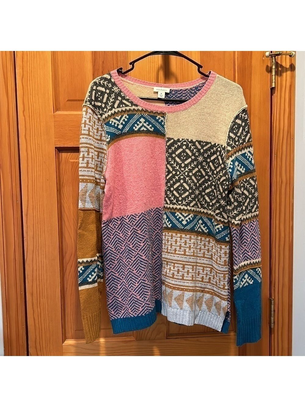 Sundance Fields of Fair Patchwork Multicolored Sweater Alpaca Wool Size Medium - Picture 3 of 6